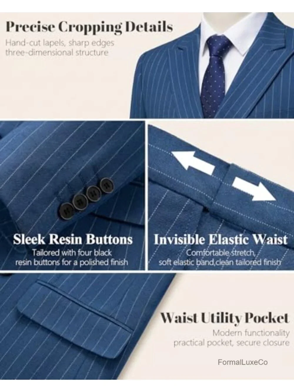 Men's Double-Breasted Stripe Slim Fit Tuxedo Suit 2 Piece Set with Tie Wedding